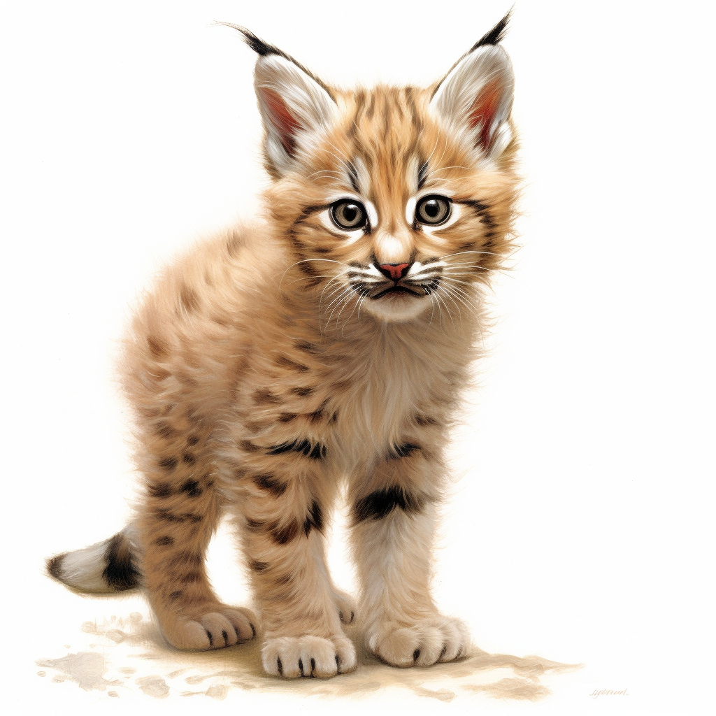 Detailed Illustration of a Playful Baby Bobcat - Mid-Journey Sketch