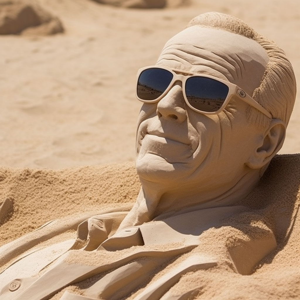 Submerged Presidency: A Sand Sculpture of Joe Biden