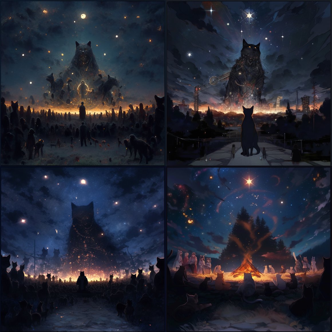 Midnight Feline Soiree: A Metallic Symphony