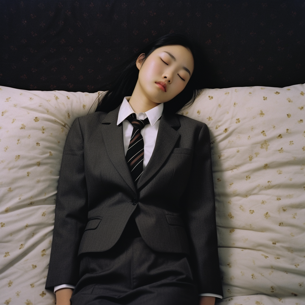 Mid-Trip Slumber: Taiwanese Girl in Formal Attire