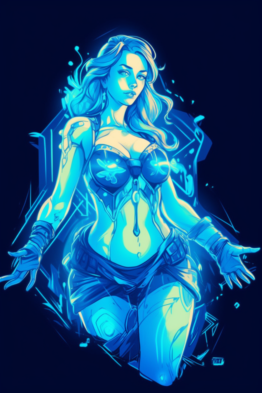 Neon Crystal Maiden: Dota 2 Graphic Tee Design Mid-Journey