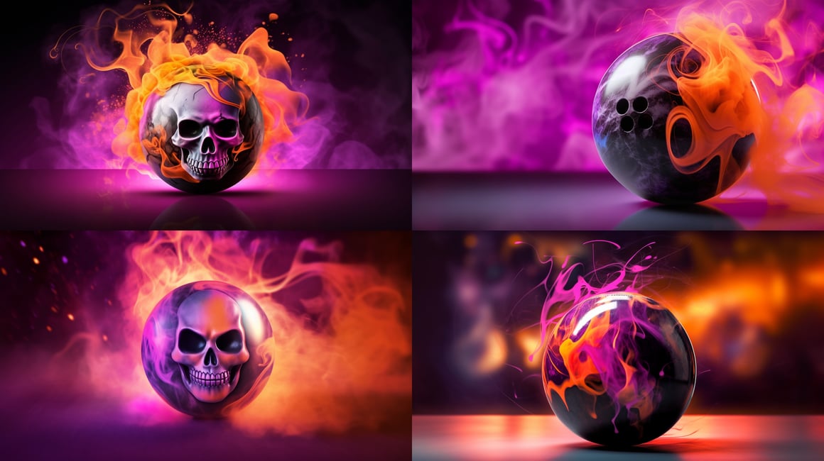 Halloween Themed Bowling Ball Amidst Colored Smoke - Mid Journey