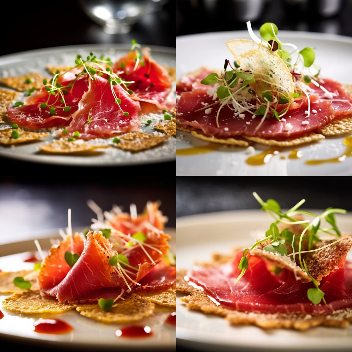 Artful Precision in Beef Carpaccio with Parmesan Crisps at a Michelin-Starred Dining Experience