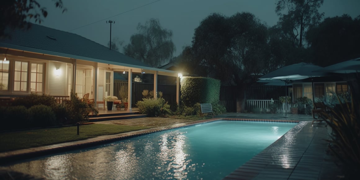 Chilling Night by the Pool: Horror Cinematic Shot