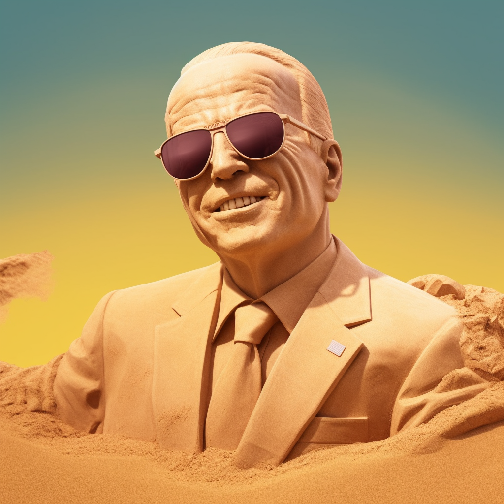 Submerged Presidency: A Sand Sculpture of Joe Biden