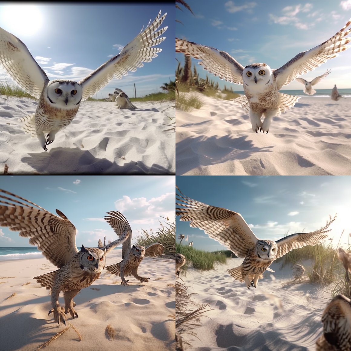 Detailed 8K Journey of HD Owls on Florida's Beaches