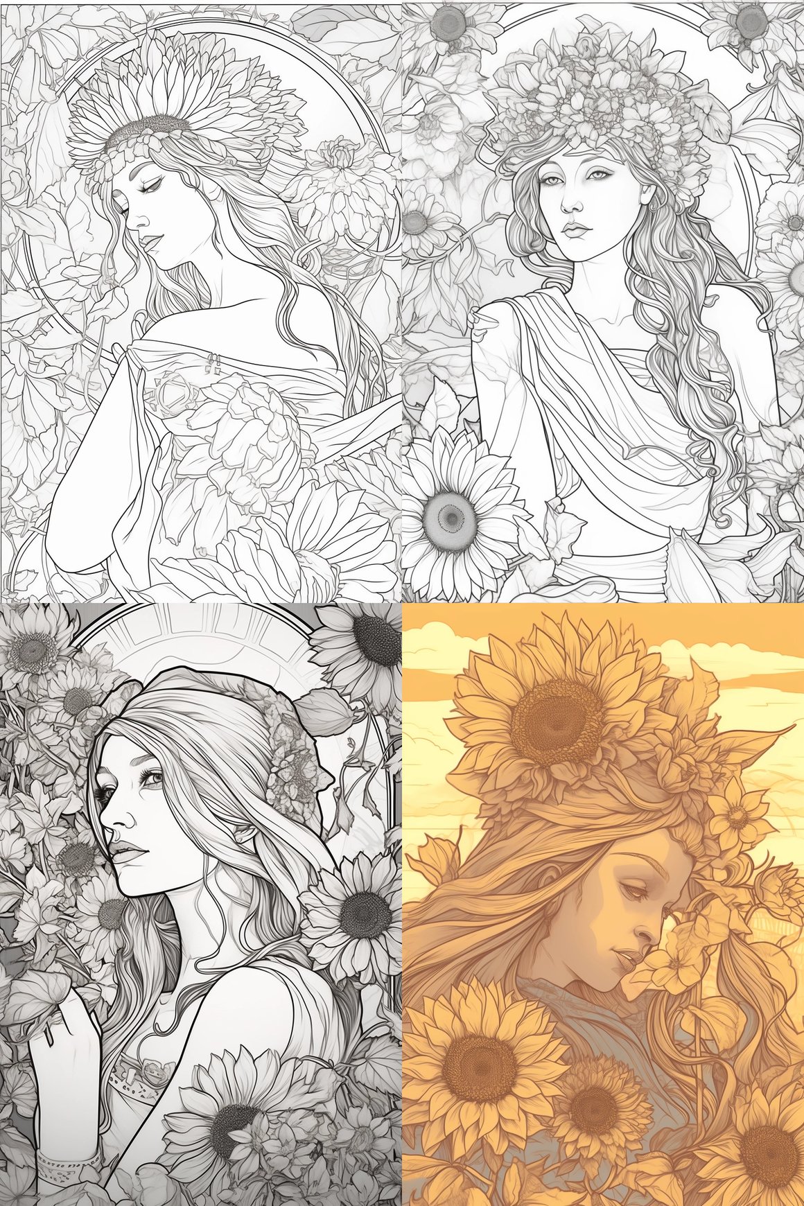 Sunflower Illustration by Alfons Mucha - Midway Coloring Update Setup