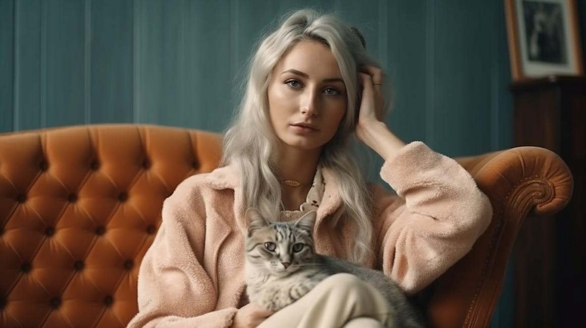 Midday Reverie: Woman Embracing Cat in Cozy Ambiance