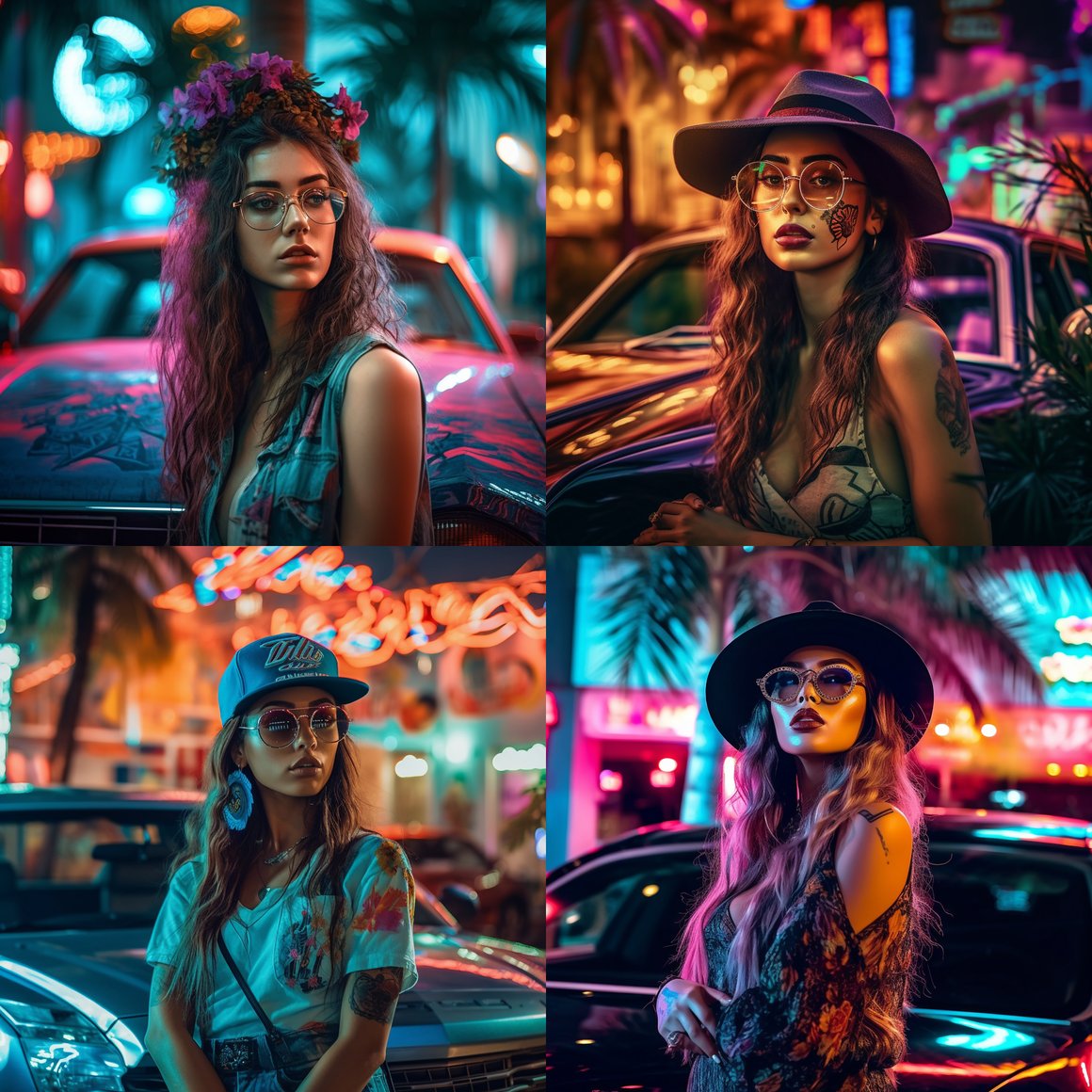 Neon Nightscape: An Artistic Encounter in Futuristic Miami