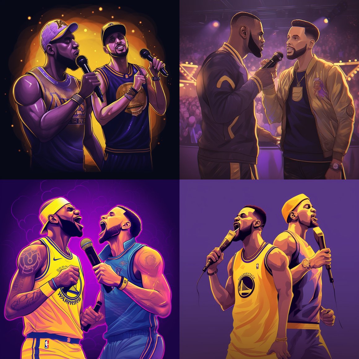 NBA Stars LeBron and Curry's Karaoke Showdown in Futuristic Sports Bar