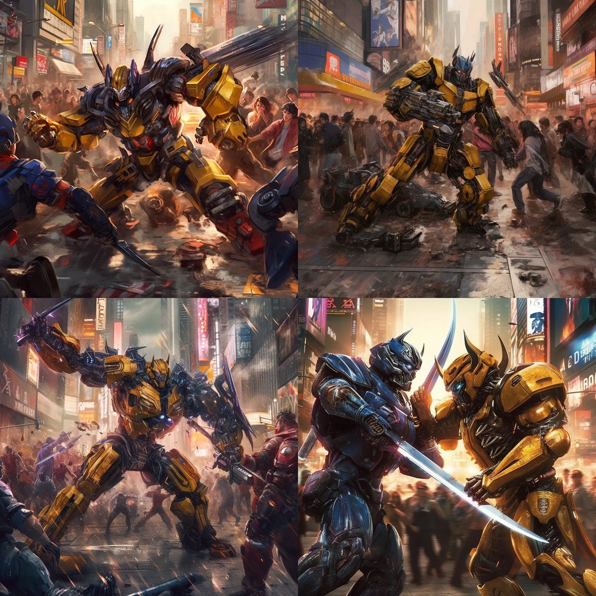 Samurai Standoff: Transformers vs. Zombies in Times Square Prompt ...