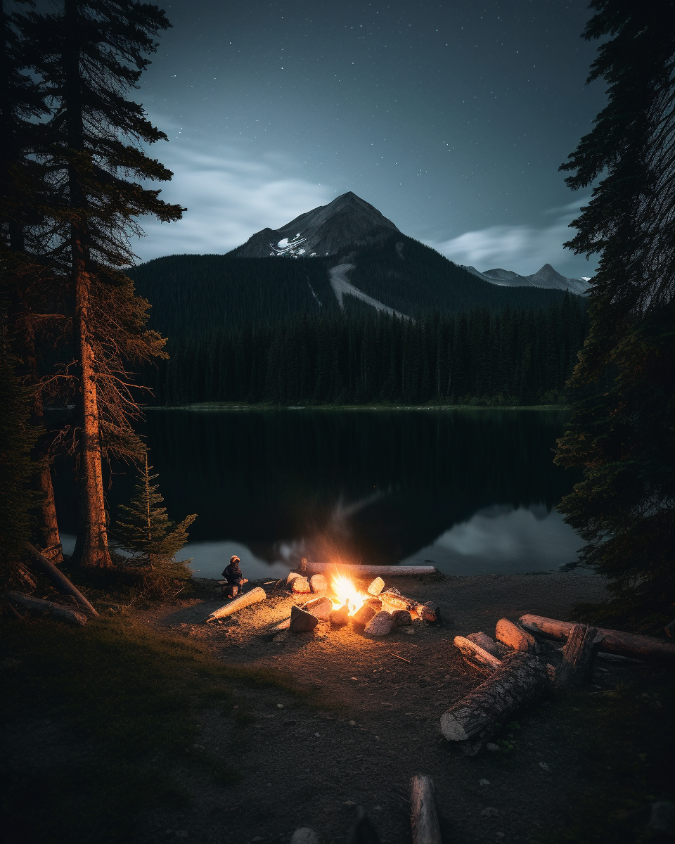 Midnight Camping by the Lakeside