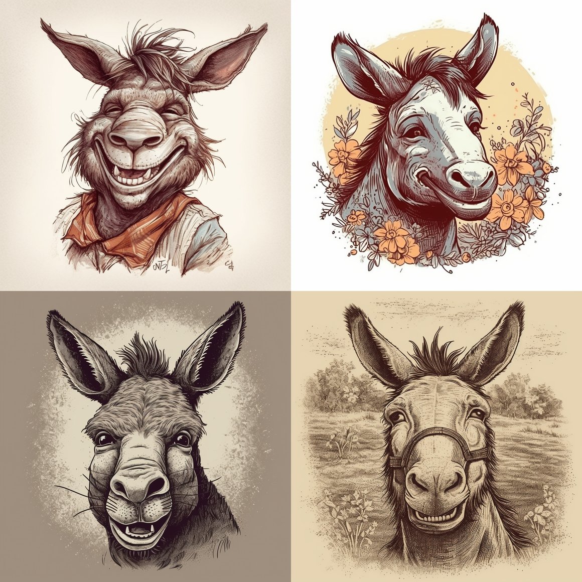 Cheerful Donkey Tattoo Design Mid-Journey Prompt