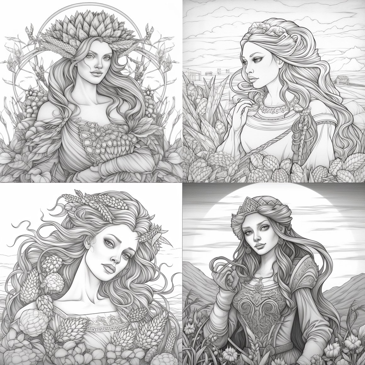 Art Nouveau Harvest Goddess Mid-Journey Coloring Sheet