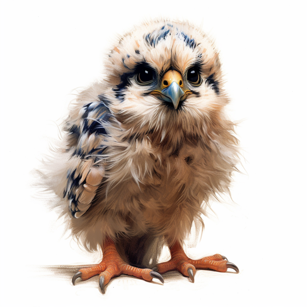 Artistic Detailed Illustration of a Charming Scruffy Baby Kestrel Chick
