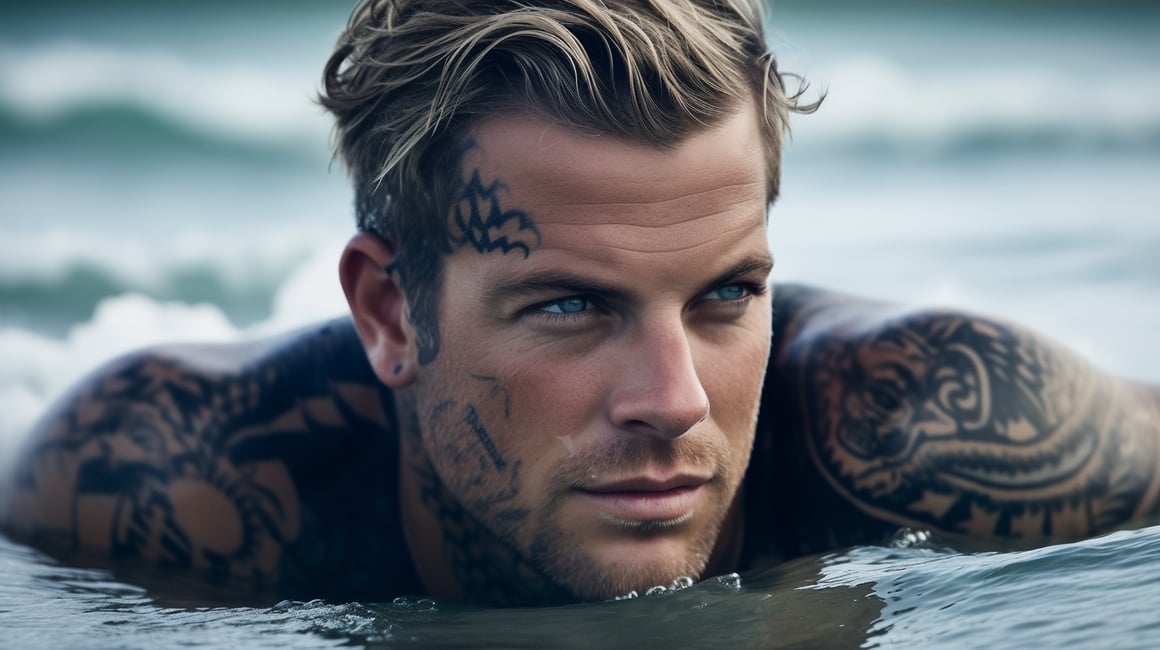 Summer Escape: Close-Up Portrait of Tattooed Indonesian Man