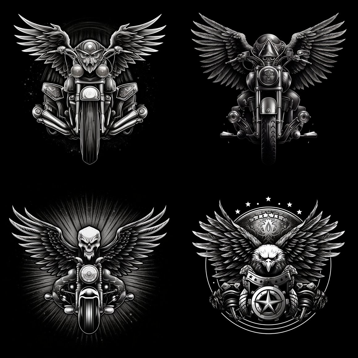Harley Davidson Style Motorcycle with Majestic Black Bird Logo - 4K Ultra-Realistic Vector Illustration