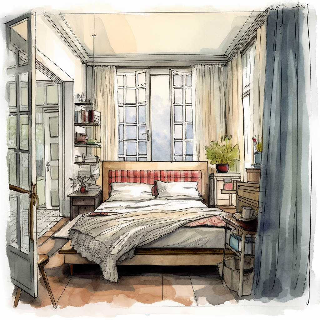 Classic Bedroom Interior with Portrait Wall, Version 5.1