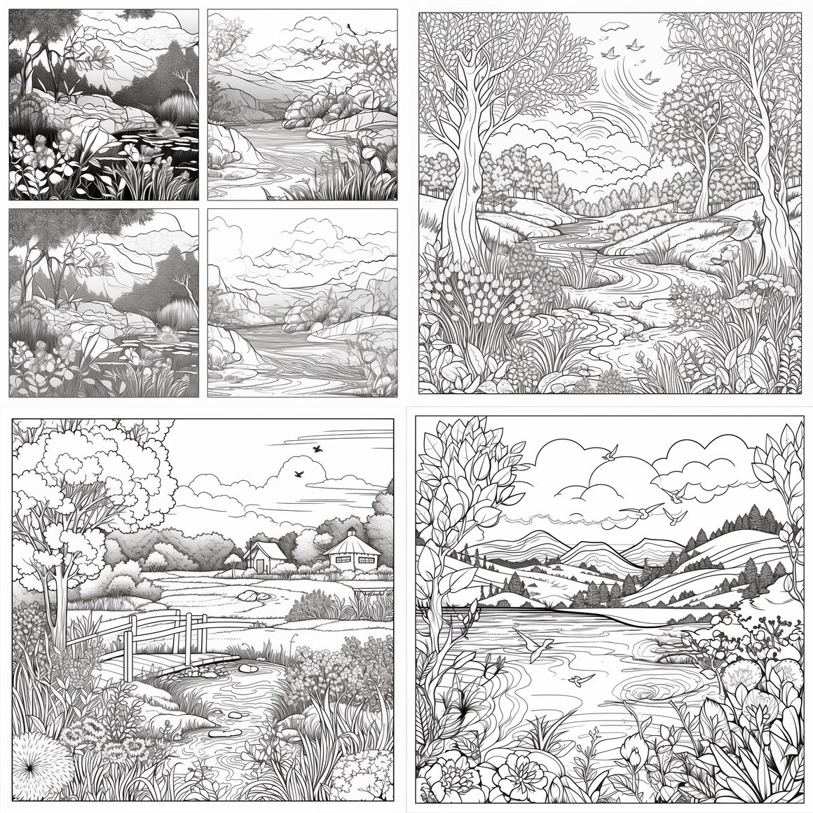 Nature Scenes Black and White Coloring Book - Volume 5