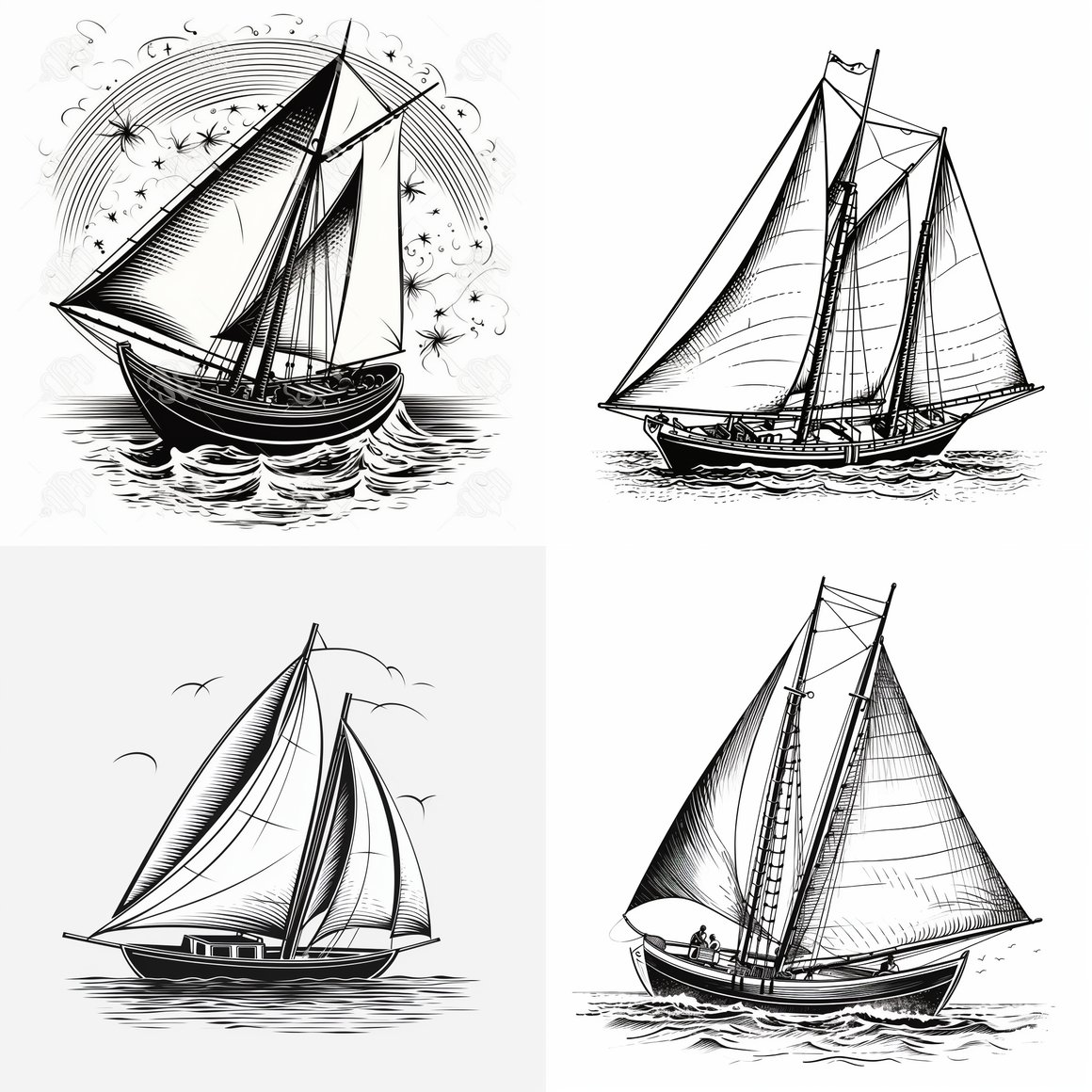 Mid-Travel Vector Illustration of Shooner Sail Boat