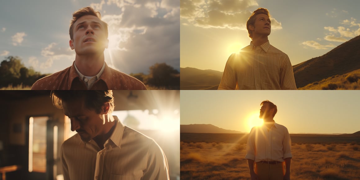 Cinematic Mid-Journey Screenshot from 'Sauce on a Man's Shirt'