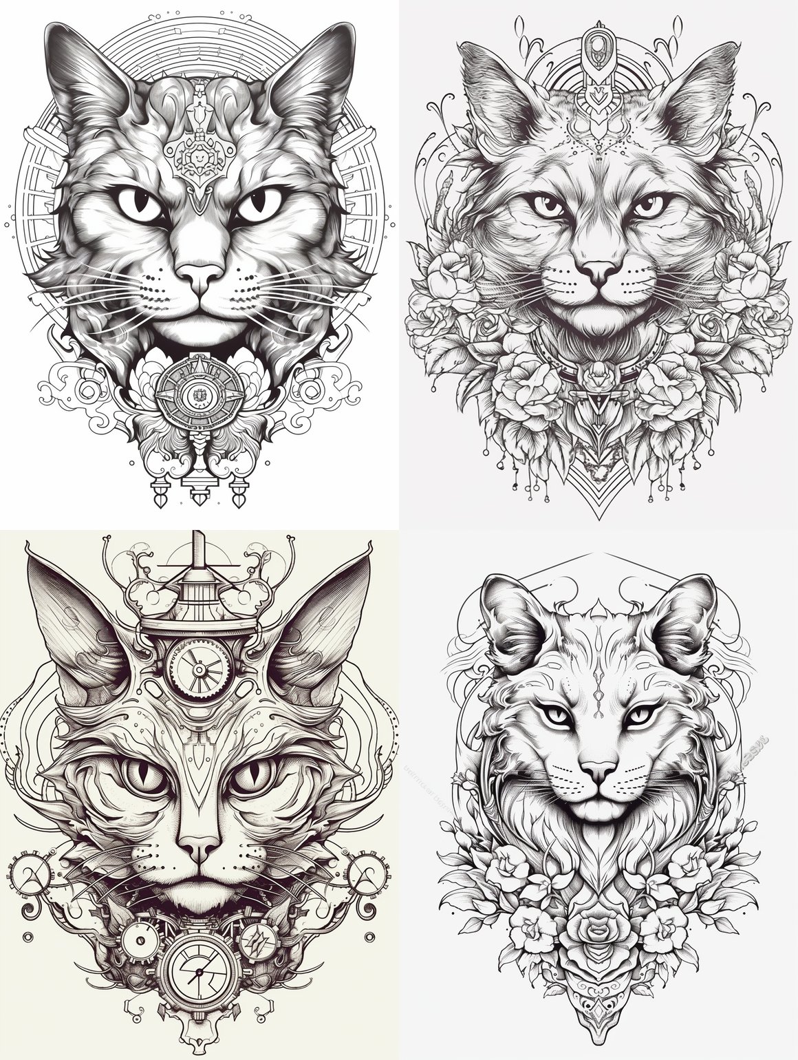 Classic Cat Tattoo Design Coloring Page