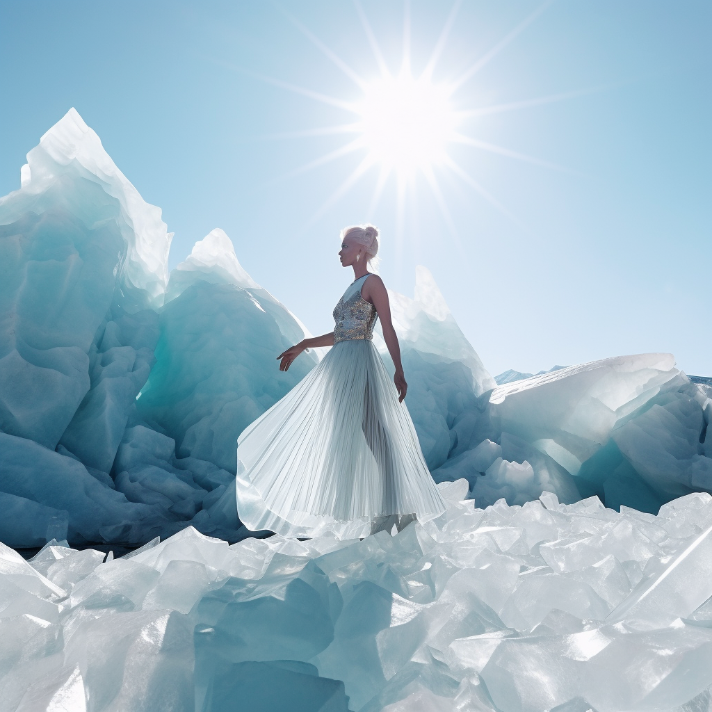 A Supermodel's Journey Across Frozen Turquoise Terrains