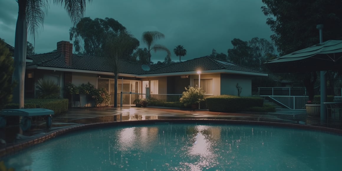 Chilling Night by the Pool: Horror Cinematic Shot