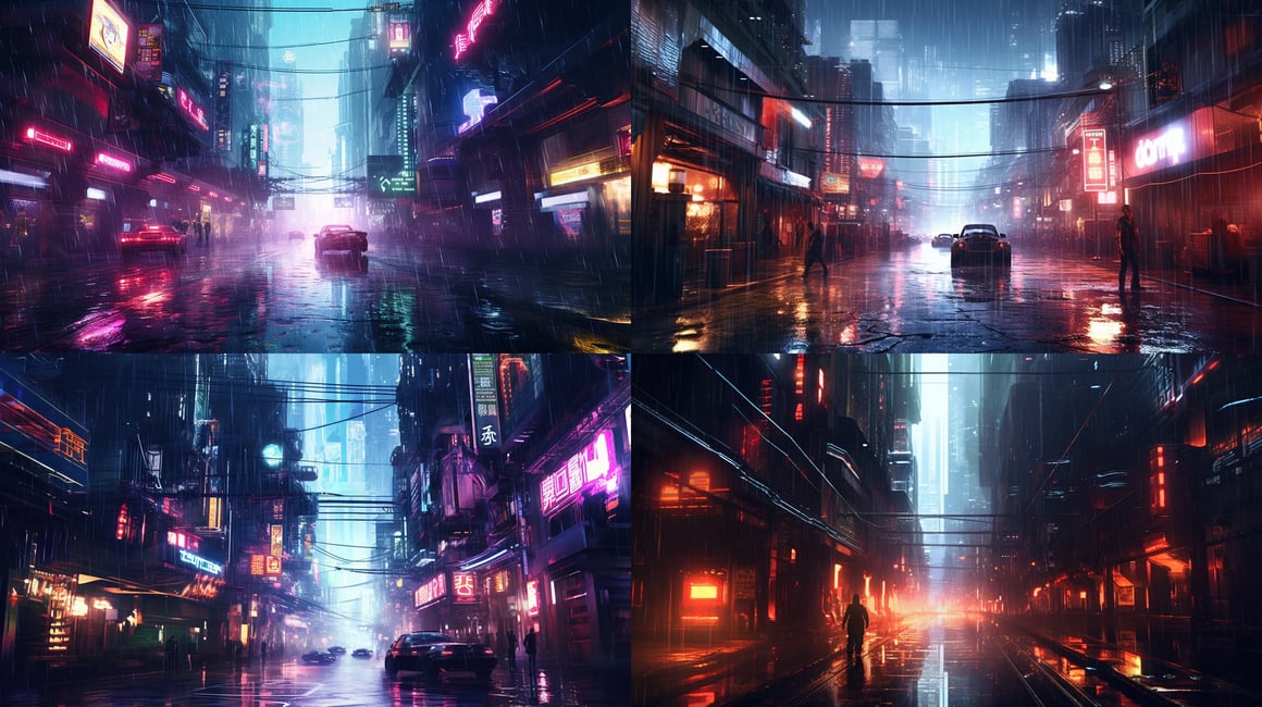 Neon Monsoon: Cyberpunk Metropolis Mid-Journey Animation