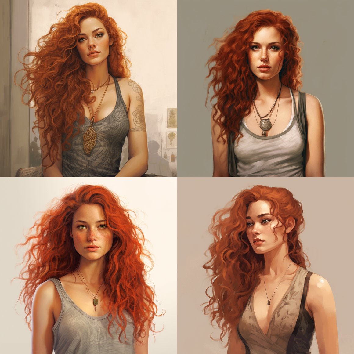 Detailed Character Art of a Copper-Haired Woman
