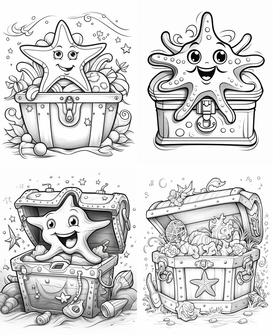 Starfish & Treasure Chest Midway Coloring Page