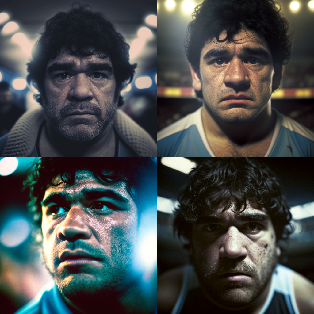 Cinematic Mid-Journey Portrait: Maradona in Spotlight