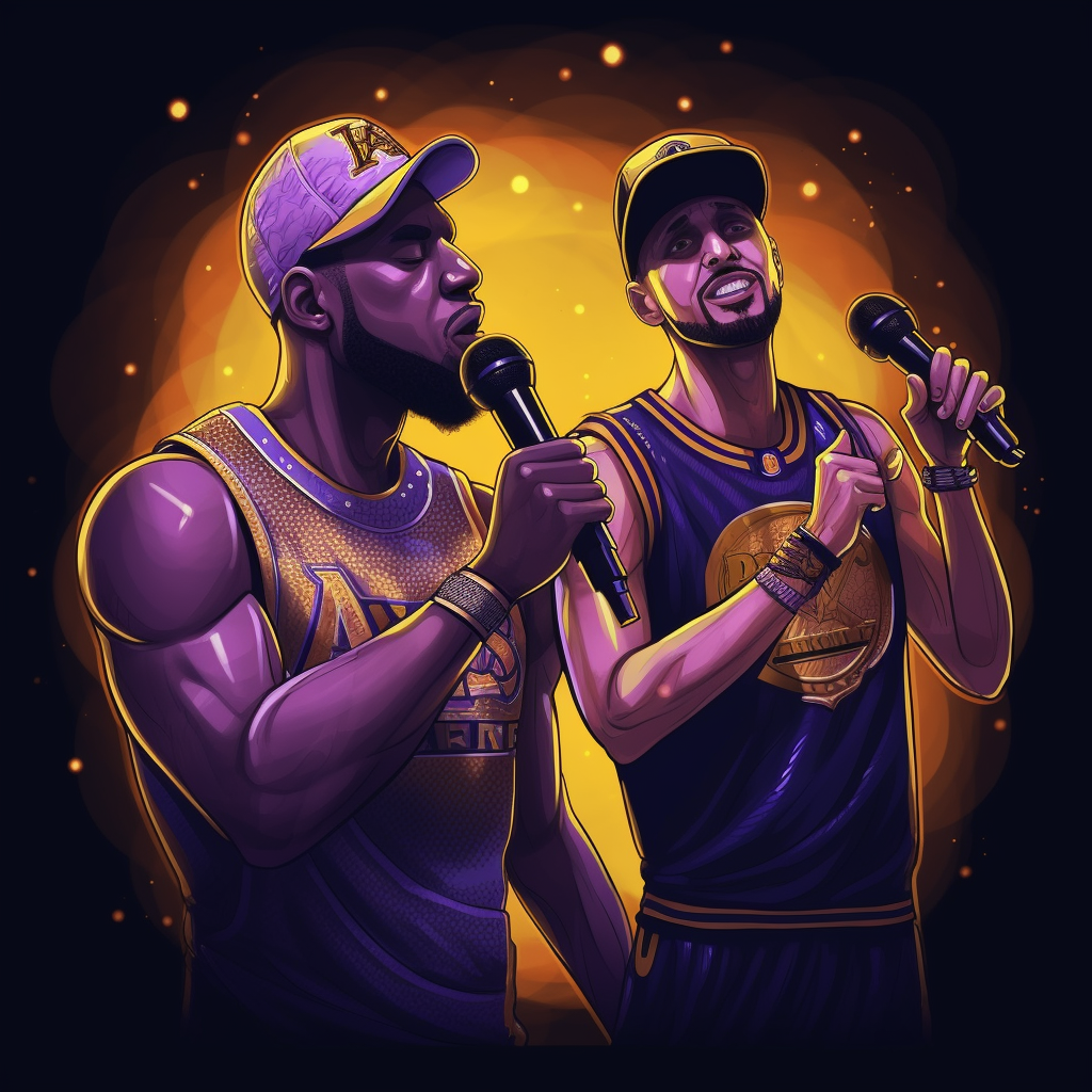 NBA Stars LeBron and Curry's Karaoke Showdown in Futuristic Sports Bar