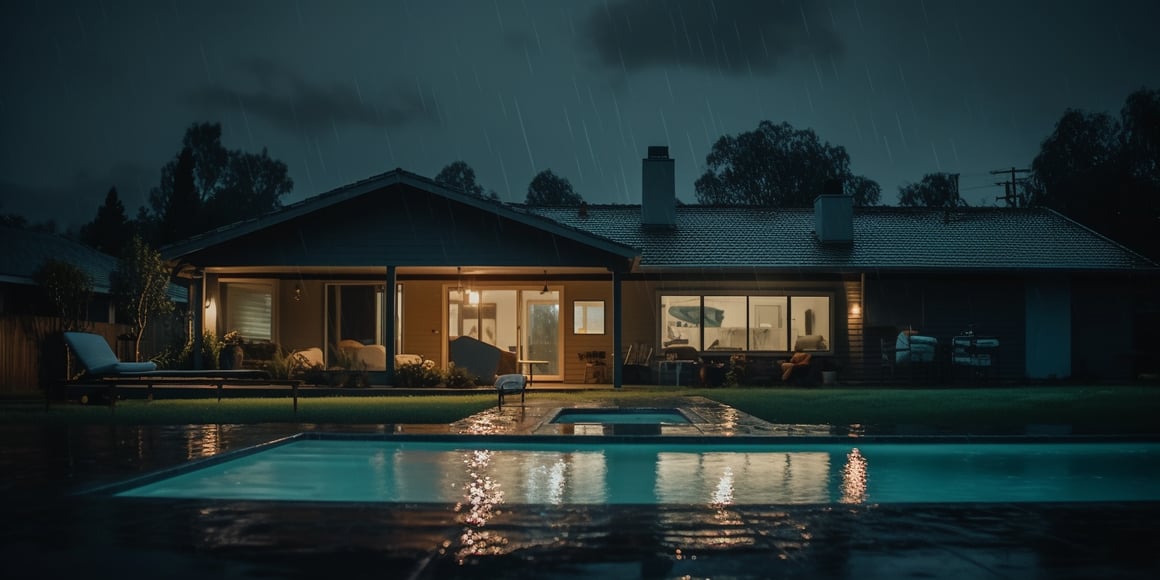 Chilling Night by the Pool: Horror Cinematic Shot
