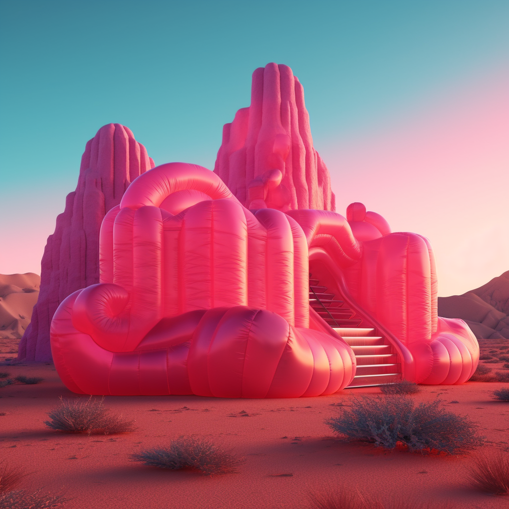 Neon Desert Bouncy Castle: A Vibrant Acrylic Adventure