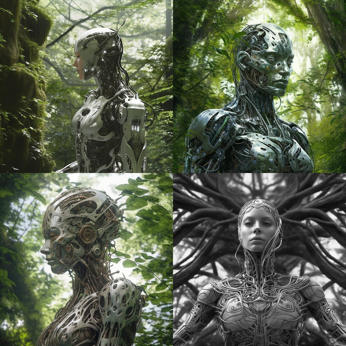 Sun-Dappled Transformation: A Cyborg's Birth in the Forest