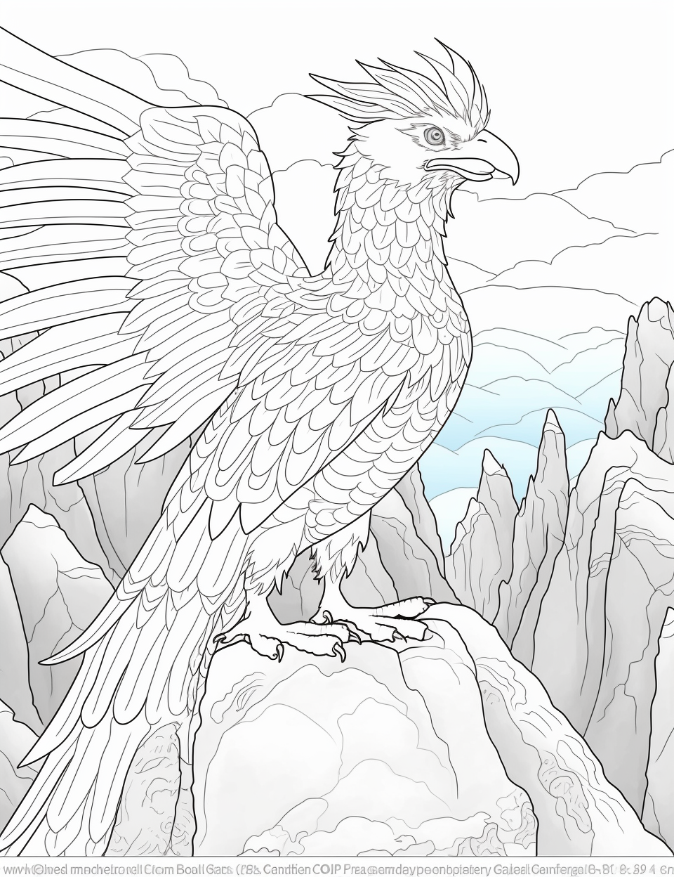 Gryphon's Mountaintop Majesty: A Line Art Coloring Page