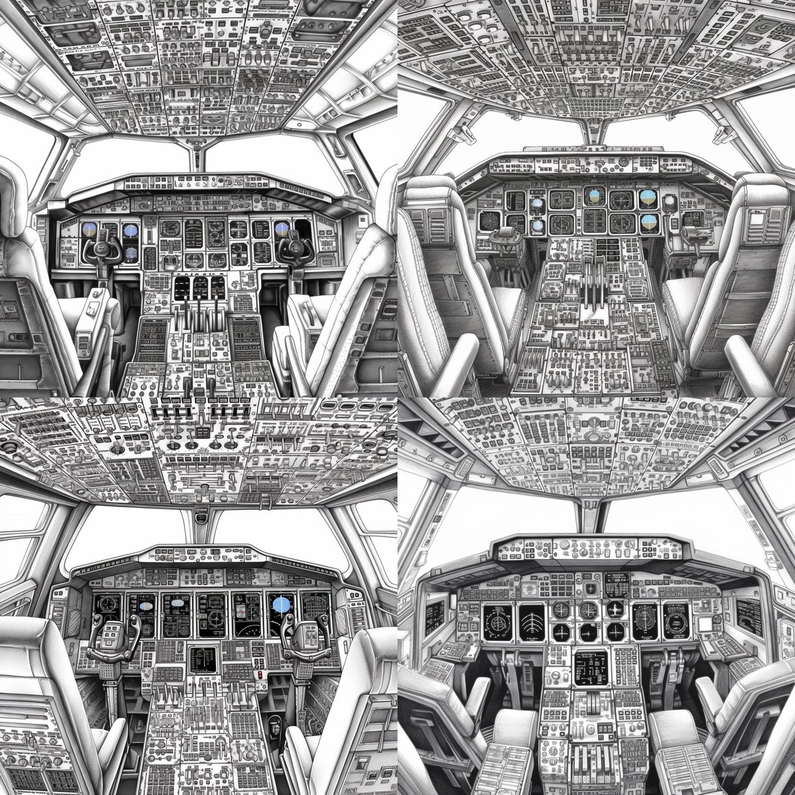 Hand-drawn Airbus A380 Cockpit Illustration
