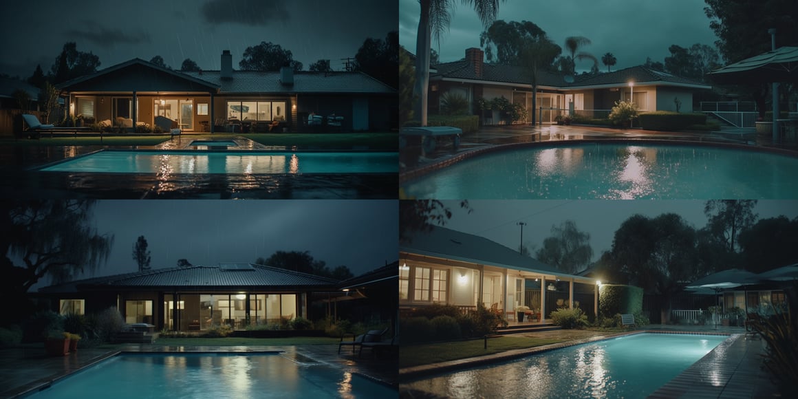 Chilling Night by the Pool: Horror Cinematic Shot