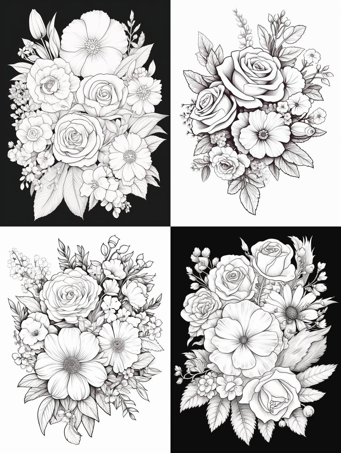 Classic Floral Tattoo Outline: A Vintage Coloring Adventure