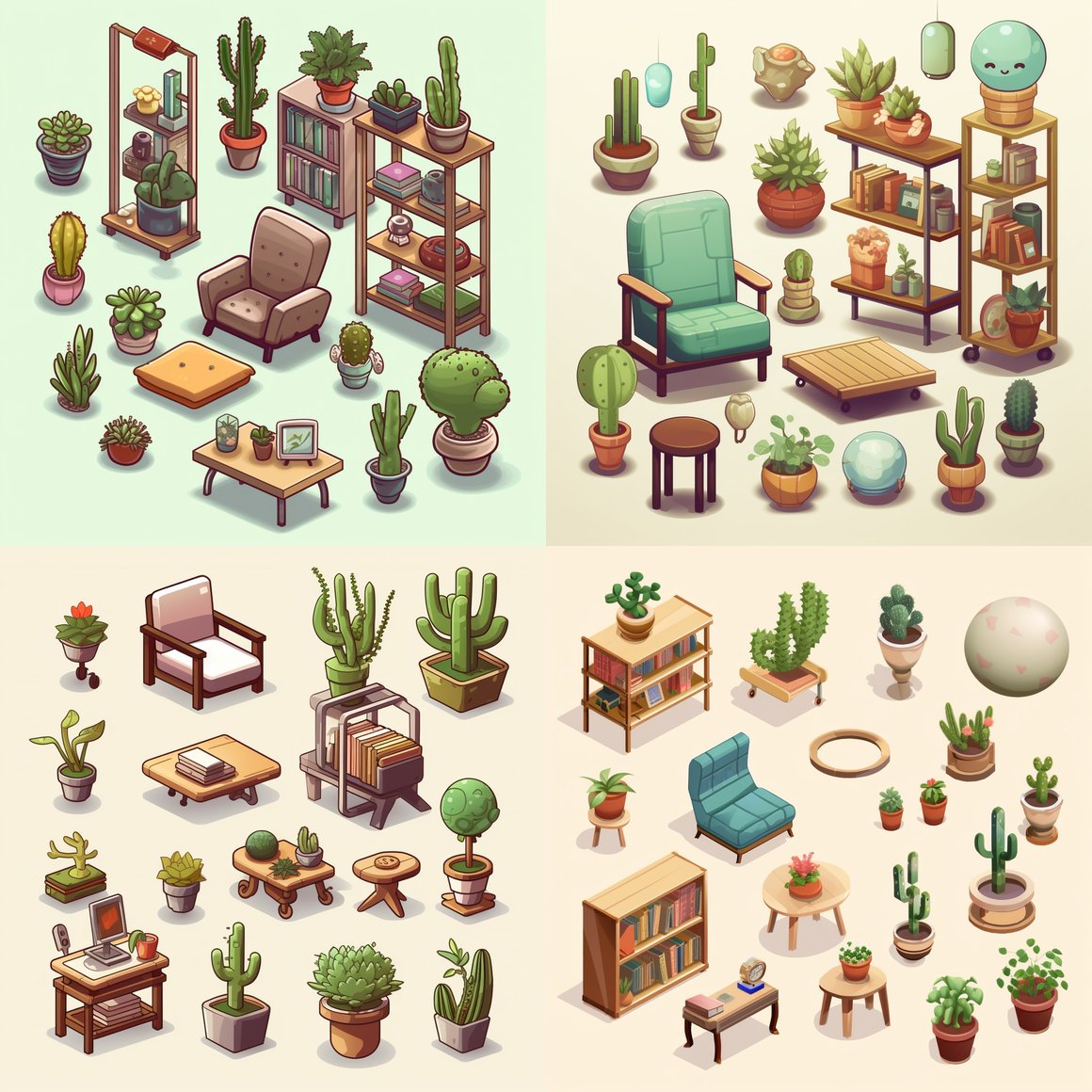 Neko Atsume-Inspired Home Furniture and Houseplants Illustration Collection v5.1 - No Cats