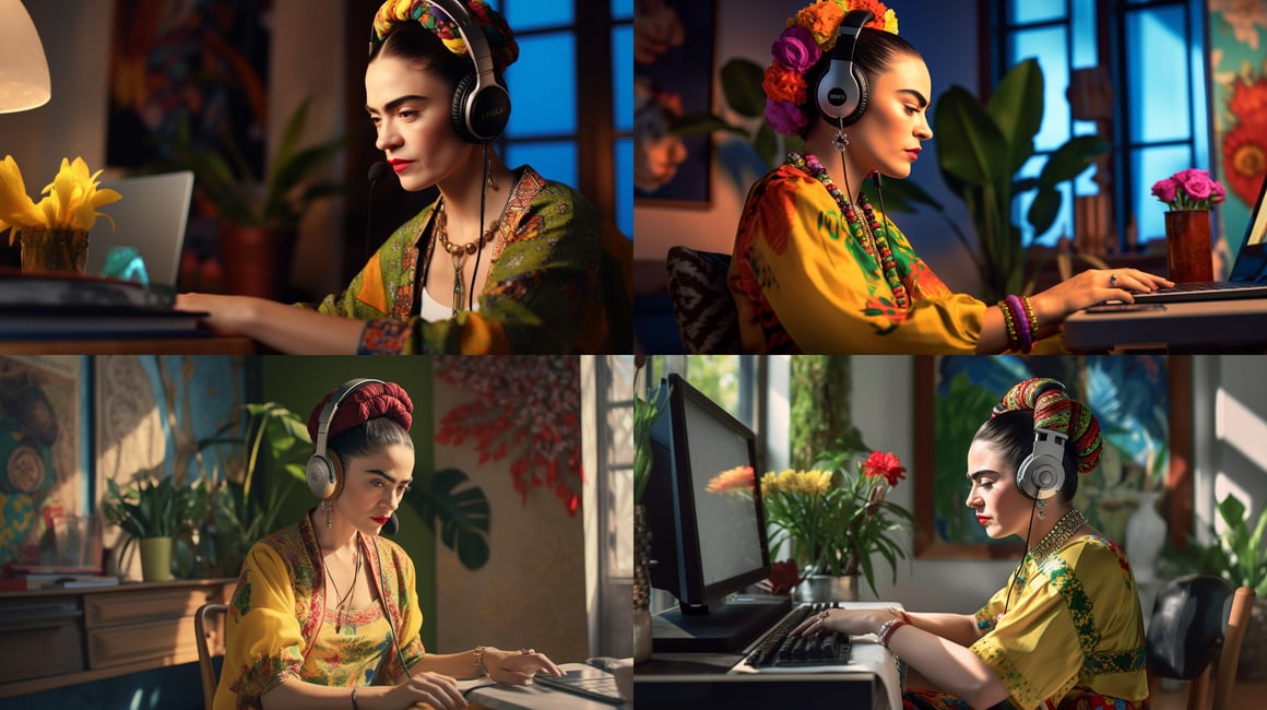 Artistic Fusion: Frida Kahlo in Modern Setting