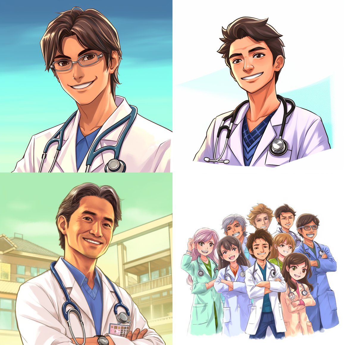A Vibrant Anime Depiction of a Male GP's Compassionate Work in the Community