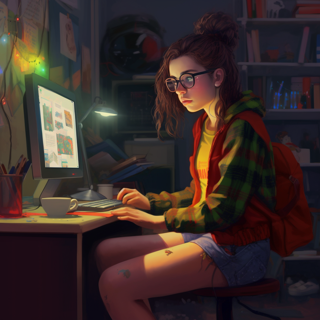 Midnight Digital Odyssey: A Teenage Prodigy at Work