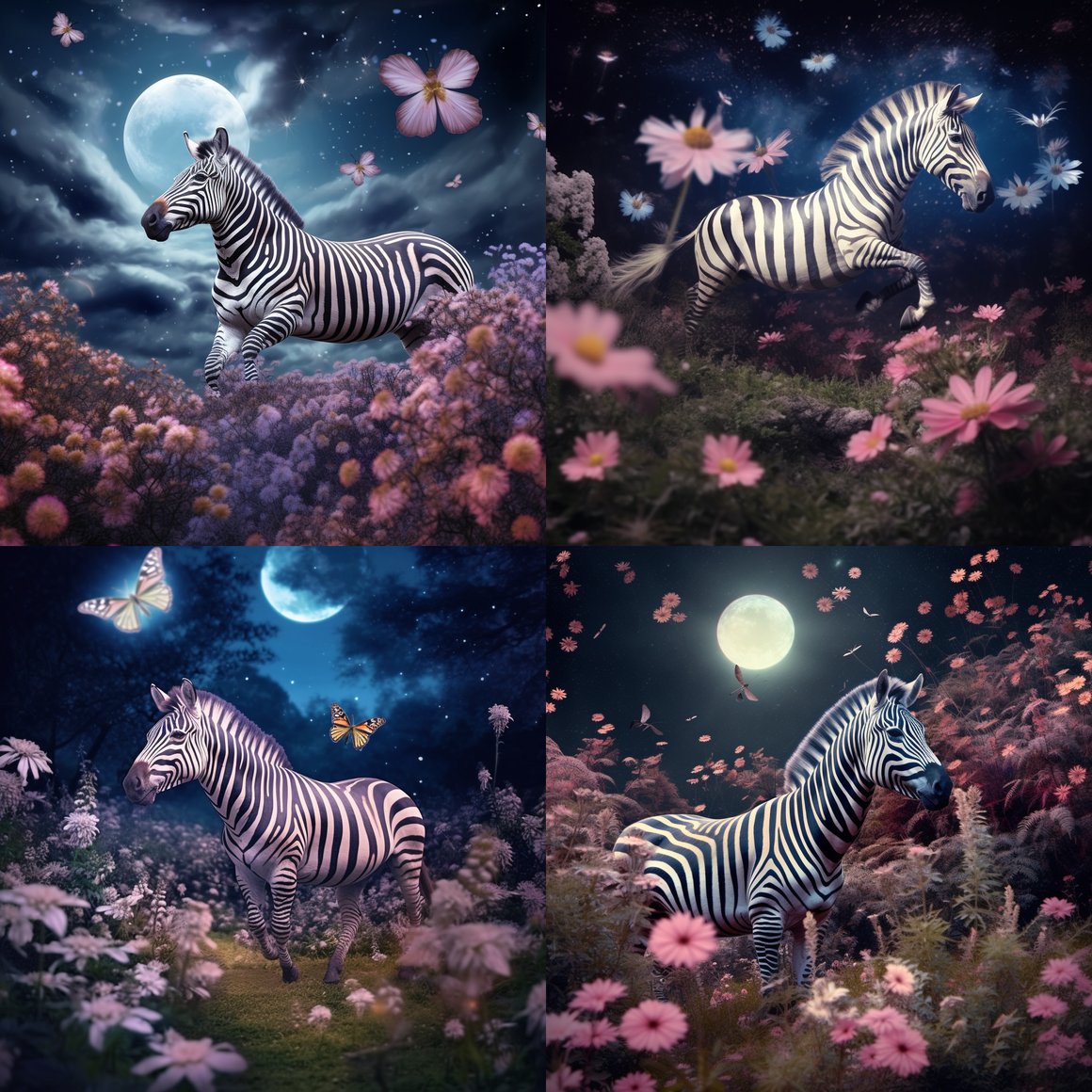 Midnight Frolic: An Angelic Zebra's Moonlit Journey