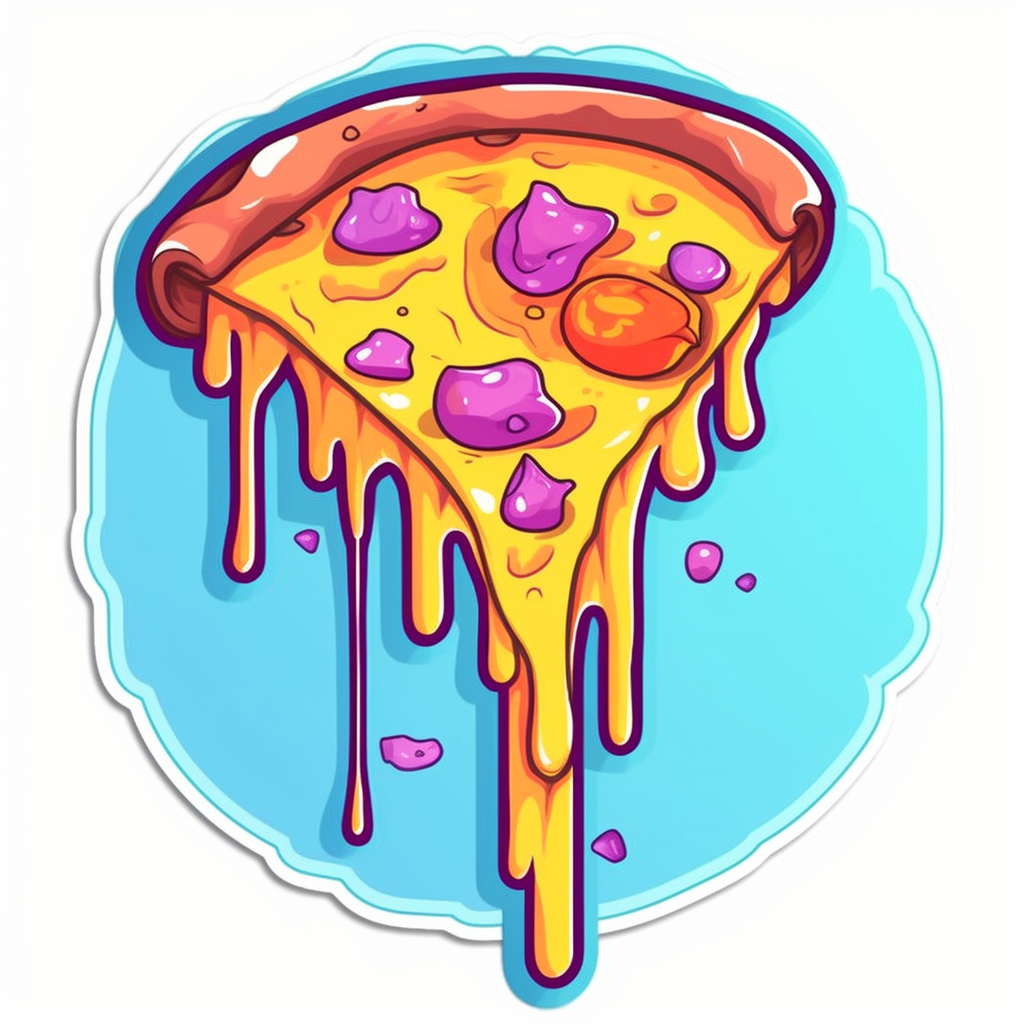 3D Pastel Contour Pizza Sticker Vector with Dripping Cheese