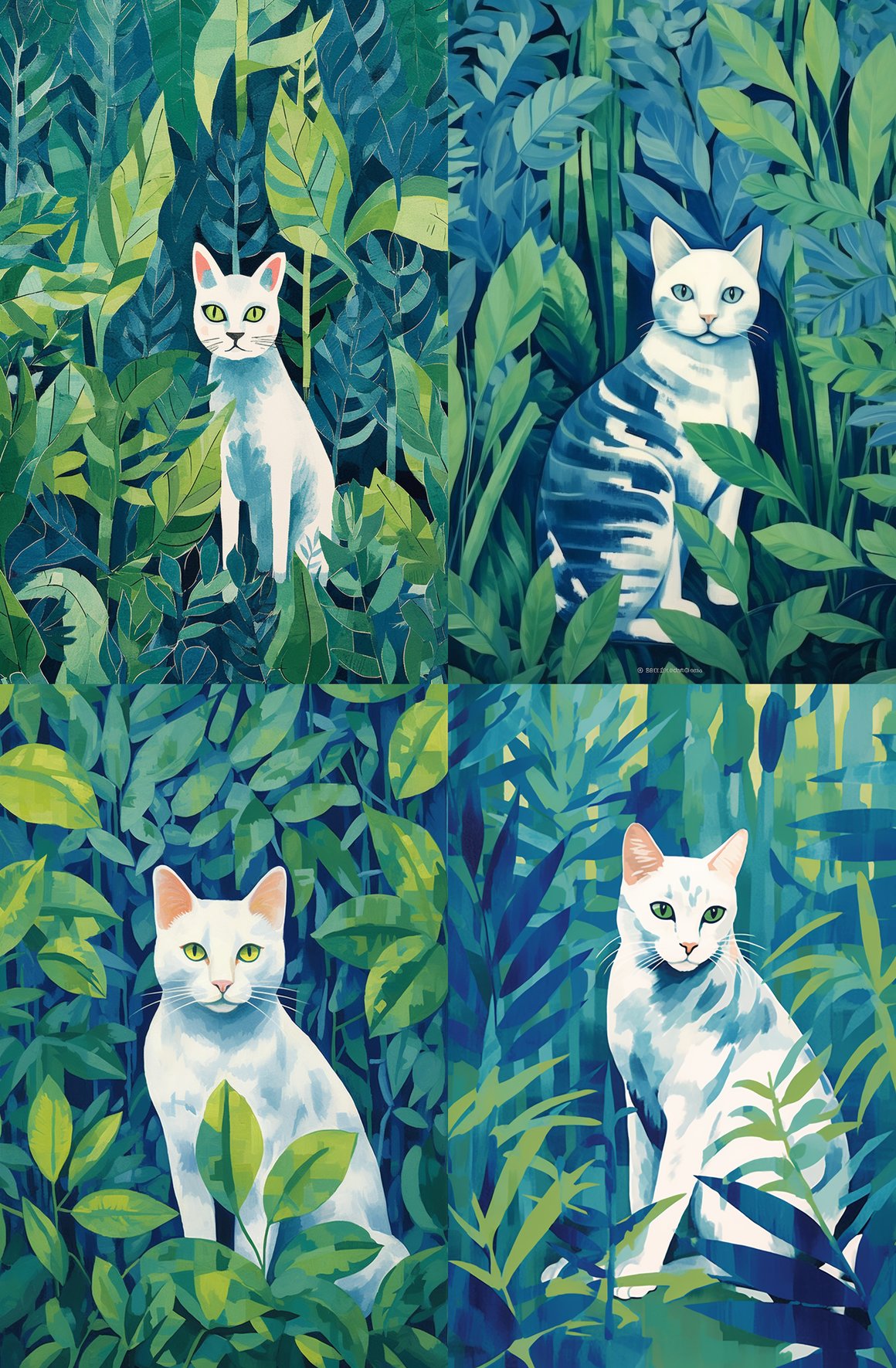 Artistic Fusion: Feline Enigma amidst Verdant Mystery