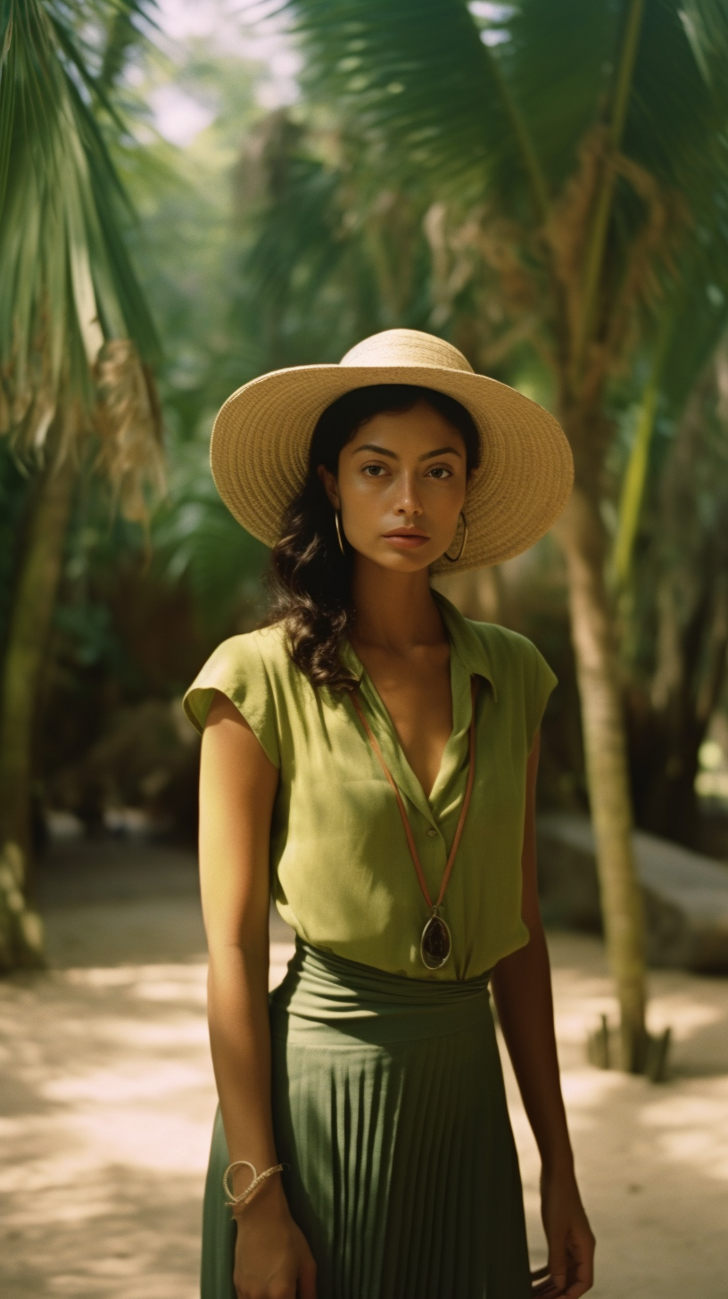 Neoclassical Voyage: A Supermodel's Mid-Journey Charm