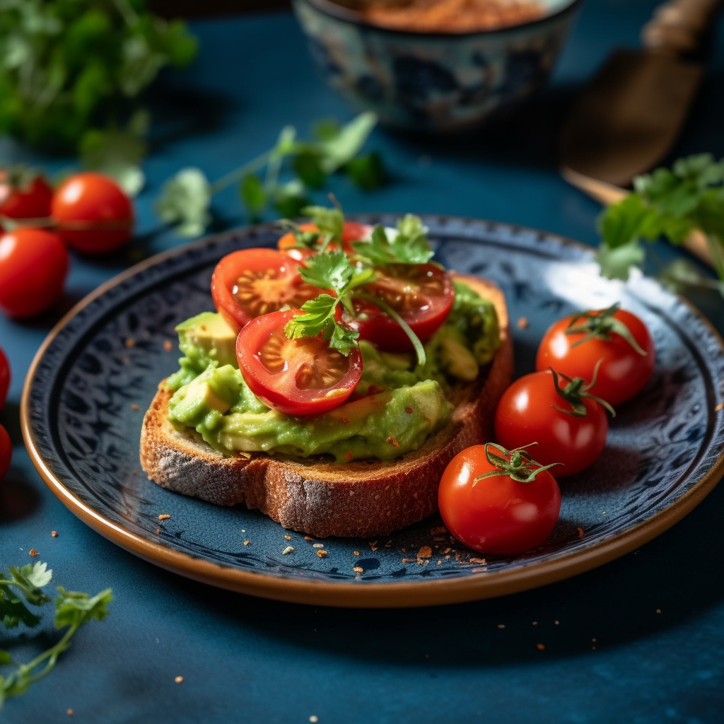 Midday Delight: Avocado Toast Styling on Blue Plate