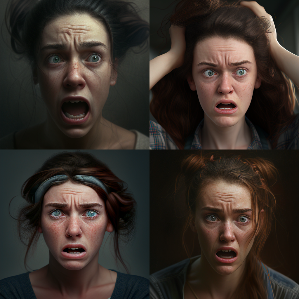 HD Photorealistic Portrait of an Overwhelmed Woman